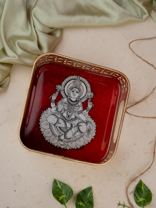 Digital Print - Madhubani Square Metal Tray - 6 inch - WBG1885