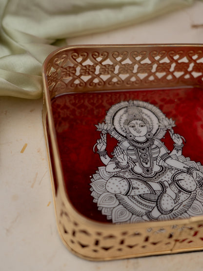 Digital Print - Madhubani Square Metal Tray - 6 inch - WBG1885