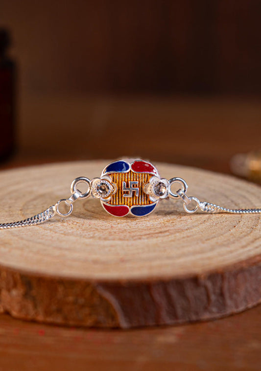 Designer Rakhi - Silver - Swastik - WBG1887-3