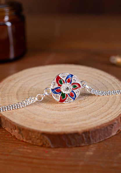 Designer Rakhi - Silver - Flower - WBG1887-4