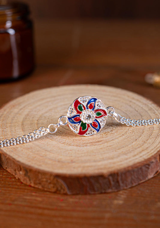 Designer Rakhi - Silver - Flower - WBG1887-4