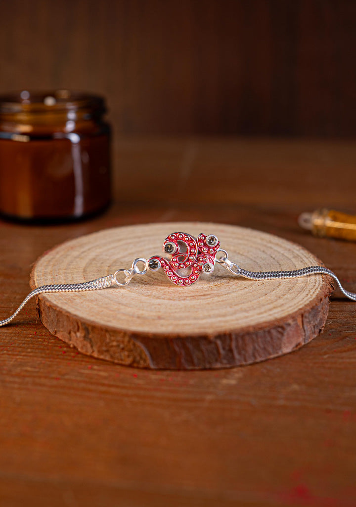 Designer Rakhi - Silver - OM Swastik - WBG1887-5