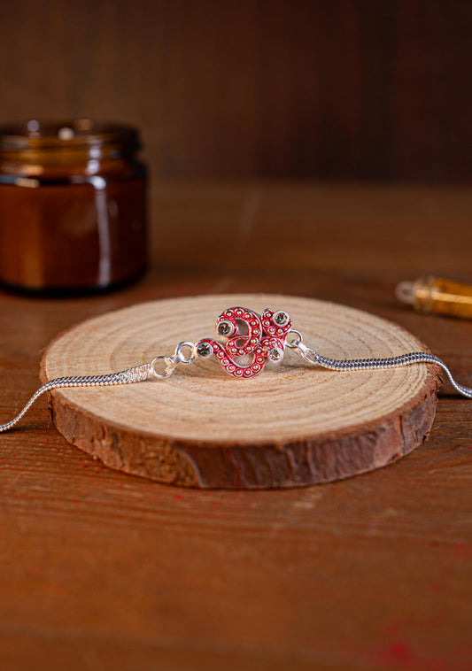 Designer Rakhi - Silver - OM Swastik - WBG1887-5