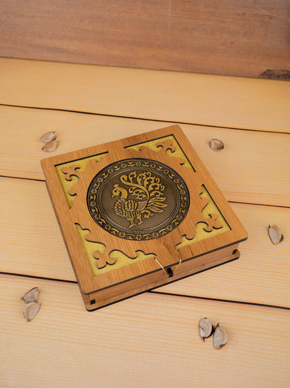 Wooden Dry Fruit Box - Annapakshi Design - 8x8 inch - WBG1892-1