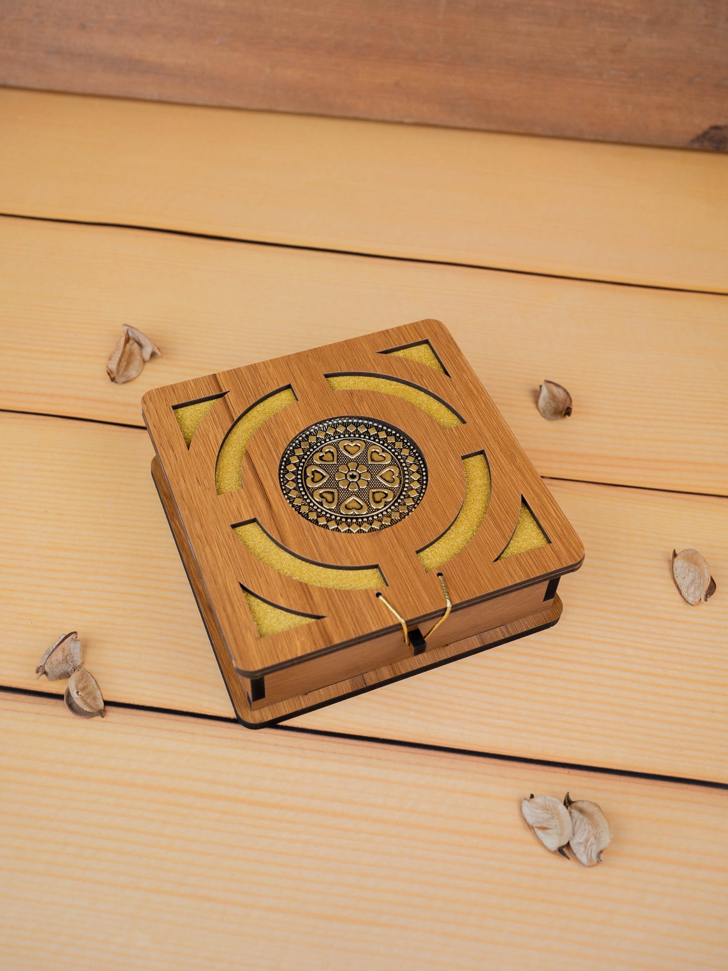 Wooden Floral Dry Fruit Box - 6x6 inch - WBG1894-1