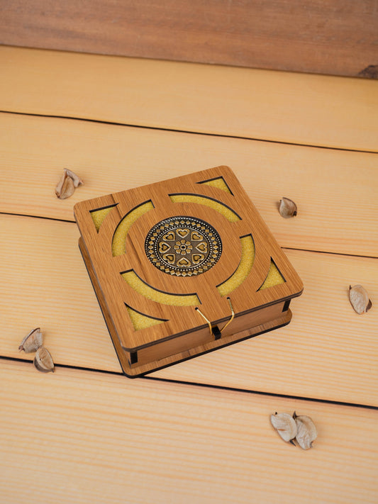 Wooden Floral Dry Fruit Box - 6x6 inch - WBG1894-1