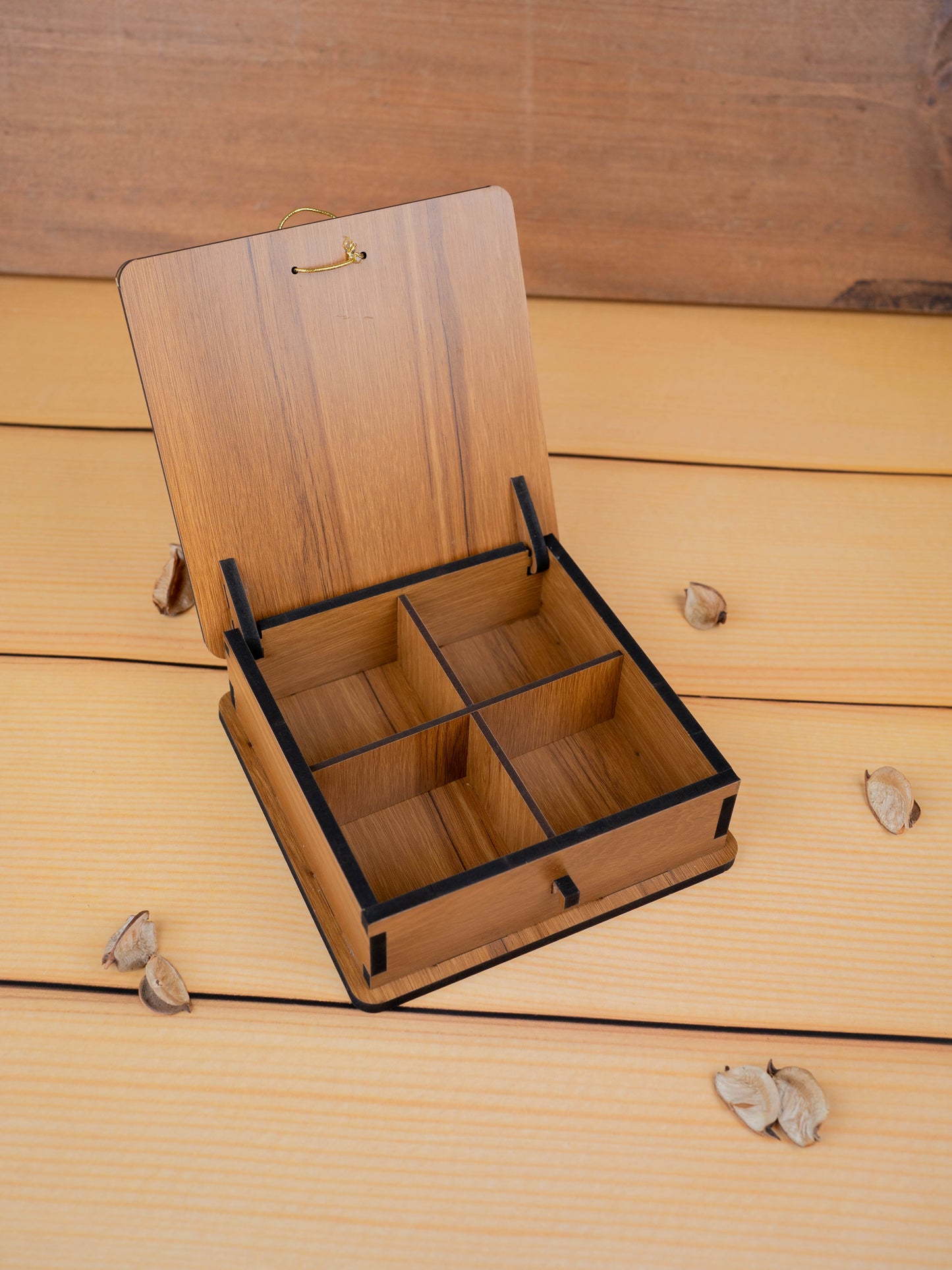Wooden Floral Dry Fruit Box - 6x6 inch - WBG1894-1