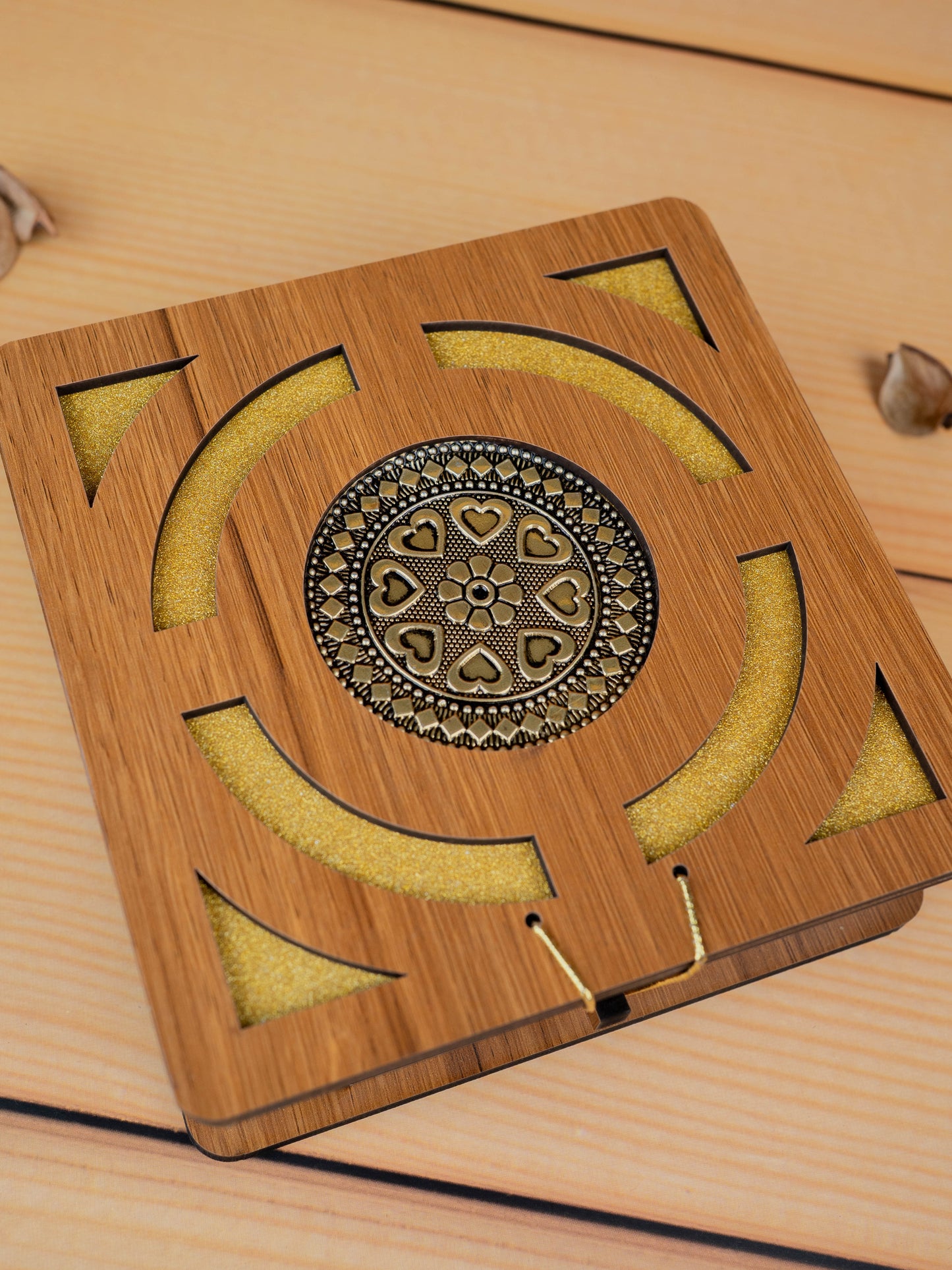Wooden Floral Dry Fruit Box - 6x6 inch - WBG1894-1