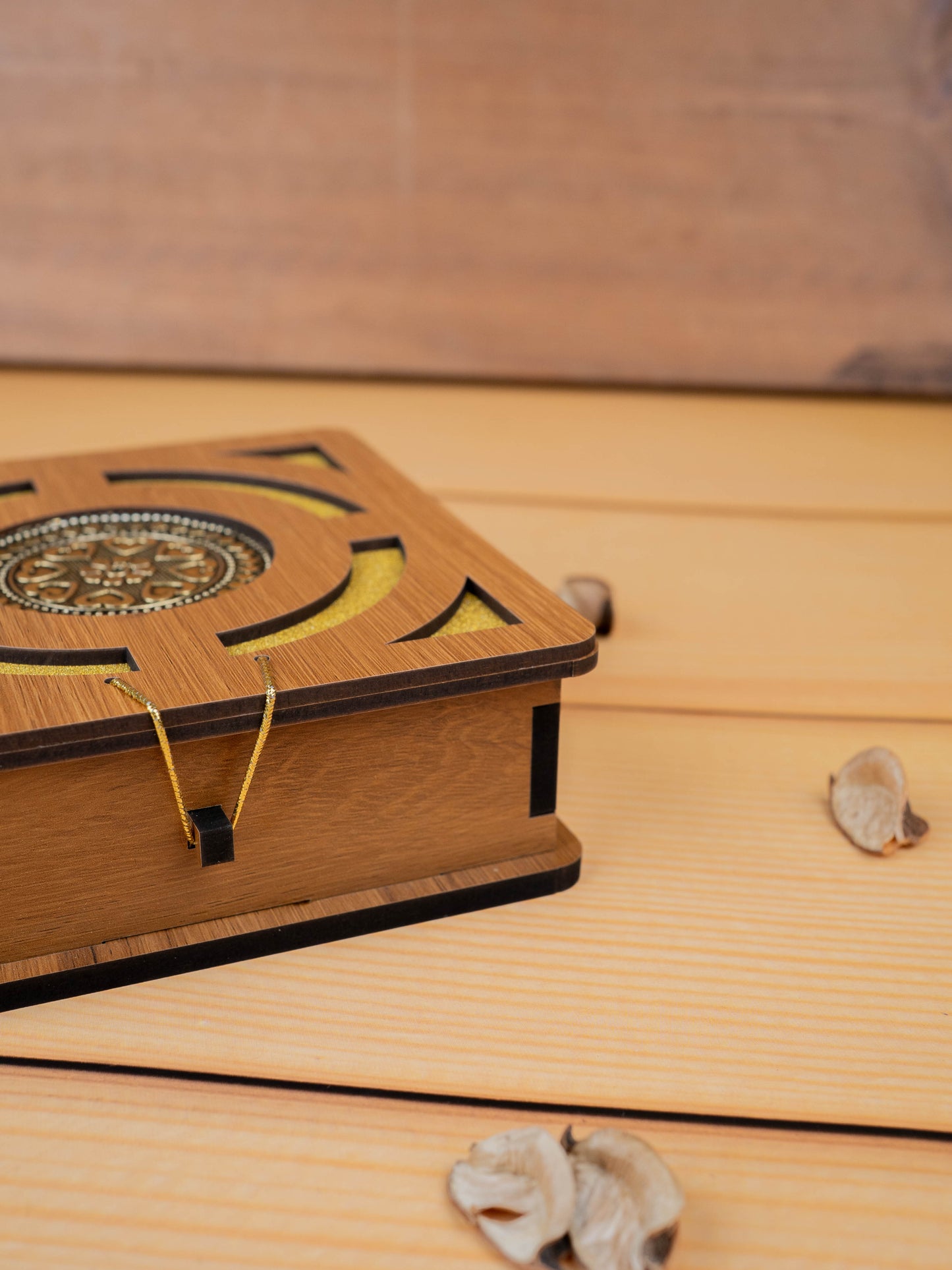 Wooden Floral Dry Fruit Box - 6x6 inch - WBG1894-1