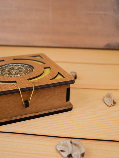 Wooden Floral Dry Fruit Box - 6x6 inch - WBG1894-1