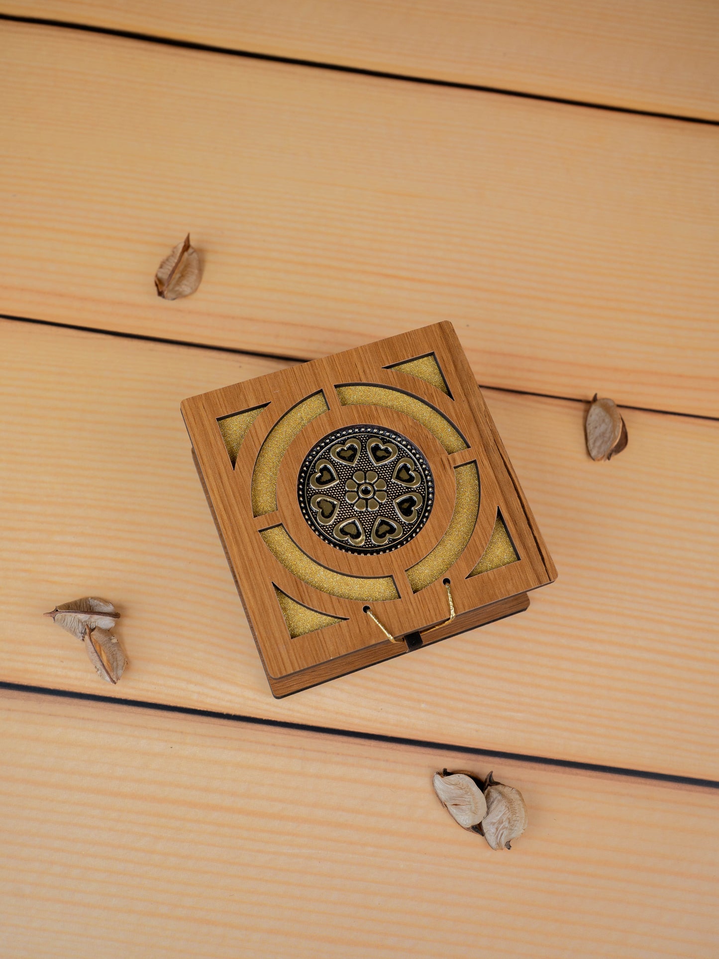 Wooden Floral Dry Fruit Box - 4x4 inch - WBG1895-1