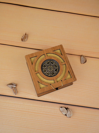 Wooden Floral Dry Fruit Box - 4x4 inch - WBG1895-1