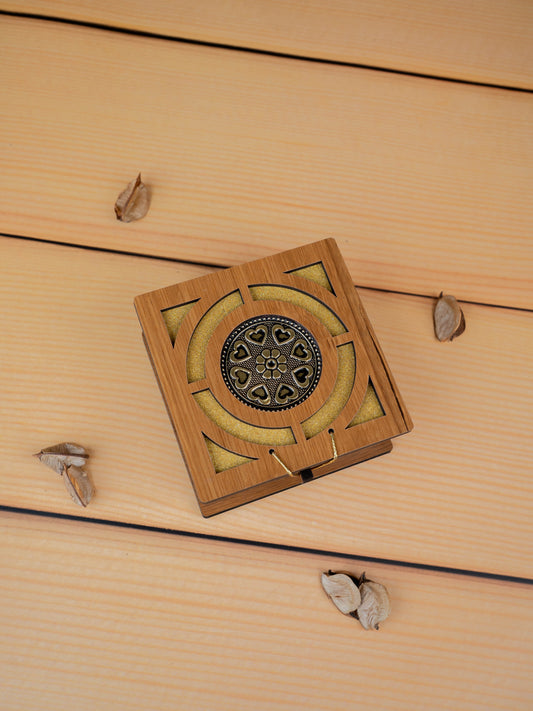 Wooden Floral Dry Fruit Box - 4x4 inch - WBG1895-1
