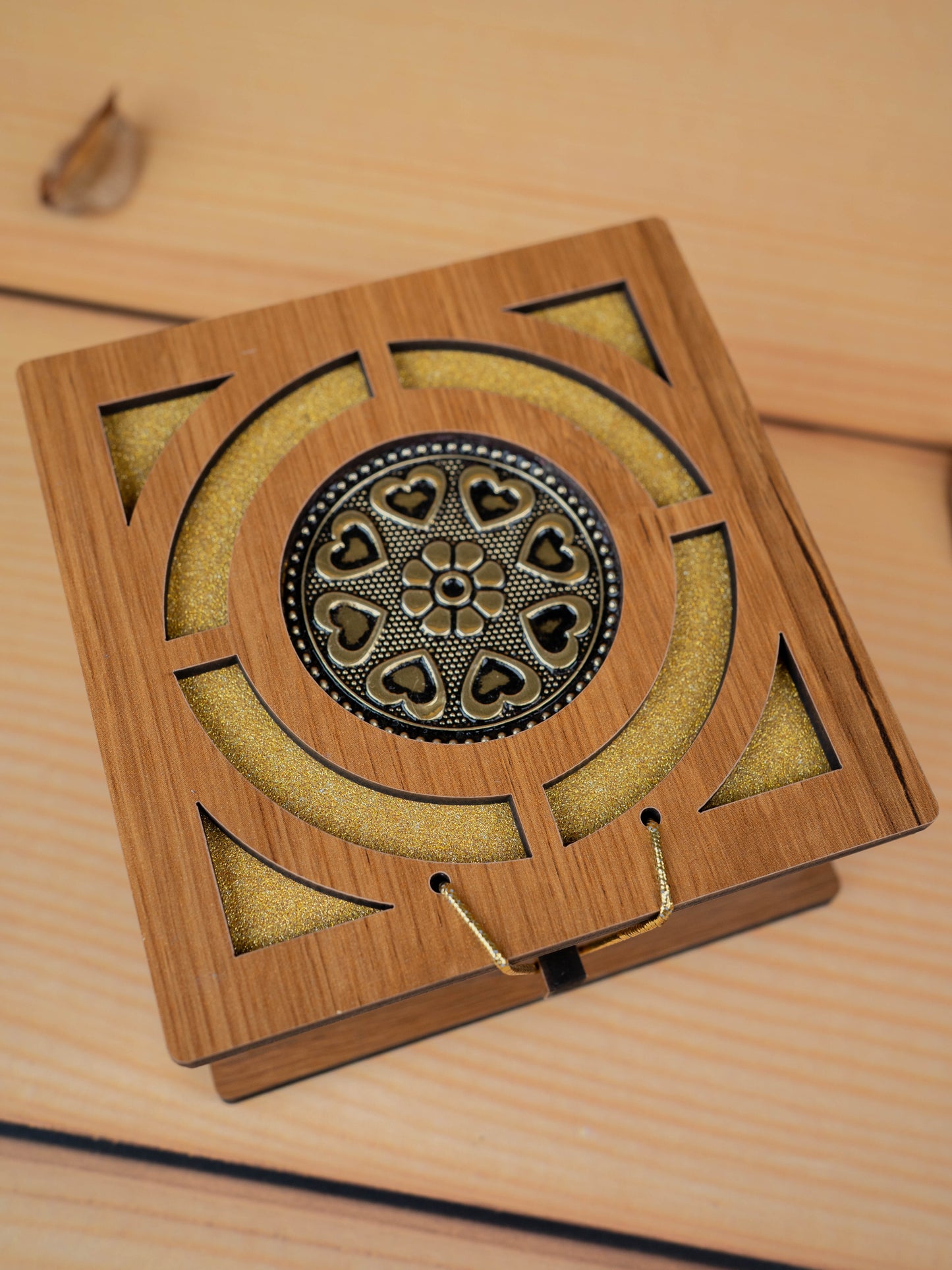 Wooden Floral Dry Fruit Box - 4x4 inch - WBG1895-1