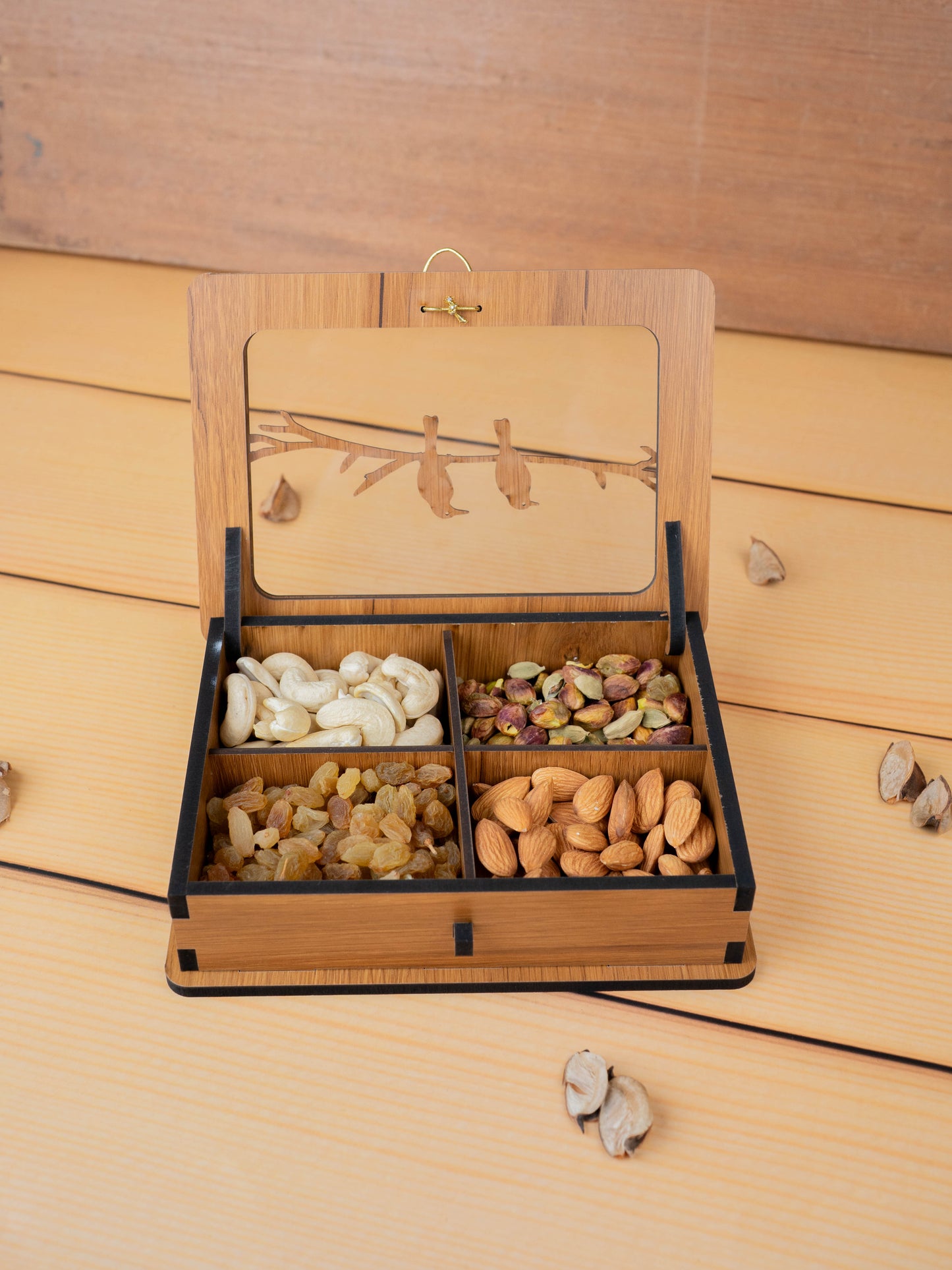Wooden Sparrow Dry Fruit Box - 7x5 inch - WBG1896-1
