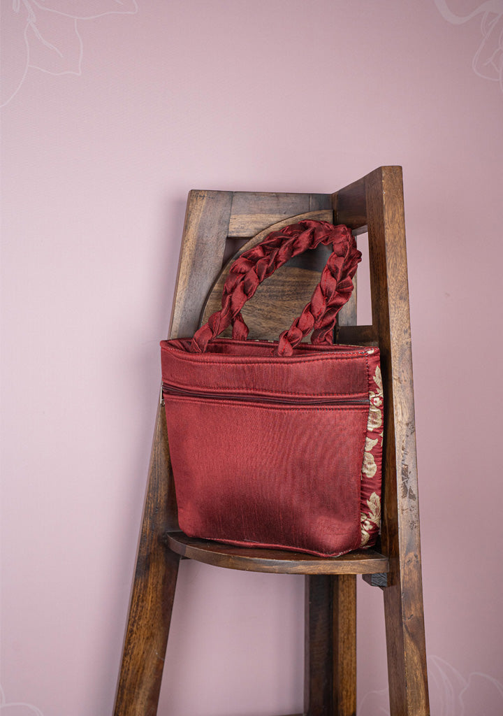 Raw Silk Flower Design Handbag - 10 inch - WBG1900