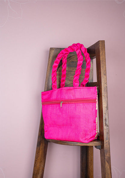 Raw Silk Flower Design Handbag - 10 inch - WBG1900