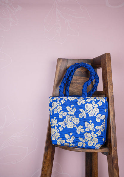 Raw Silk Flower Design Handbag - 10 inch - WBG1900