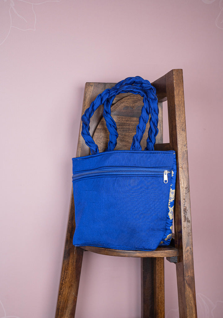 Raw Silk Flower Design Handbag - 10 inch - WBG1900
