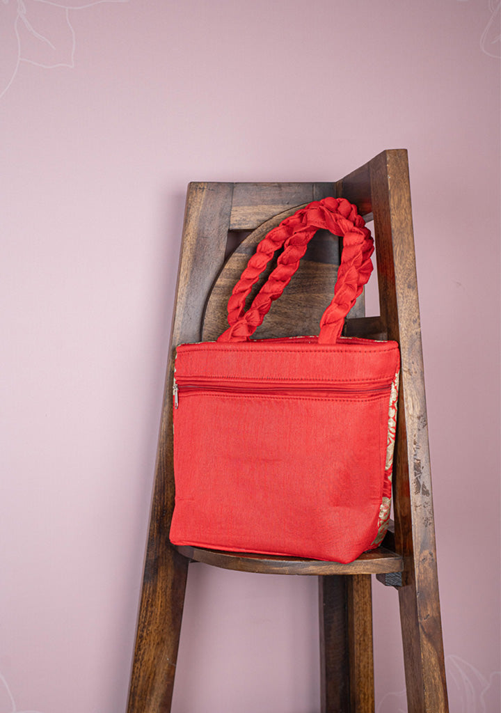 Raw Silk Flower Design Handbag - 10 inch - WBG1900