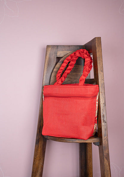 Raw Silk Flower Design Handbag - 10 inch - WBG1900