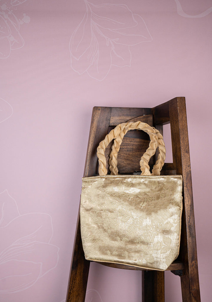 Raw Silk Flower Design Handbag - 10 inch - WBG1900