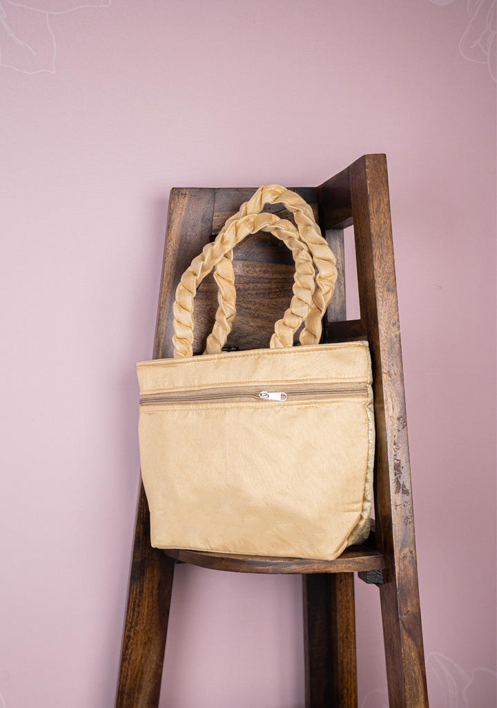 Raw Silk Flower Design Handbag - 10 inch - WBG1900