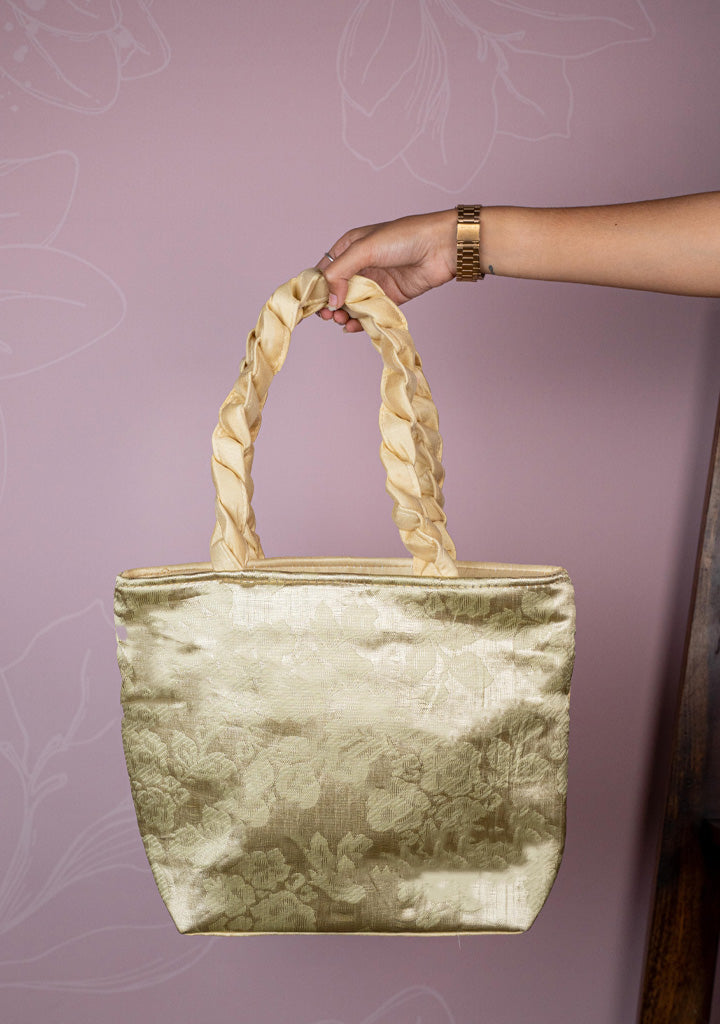 Raw Silk Flower Design Handbag - 10 inch - WBG1900