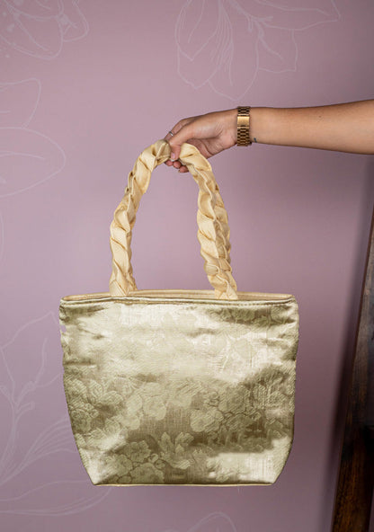 Raw Silk Flower Design Handbag - 10 inch - WBG1900