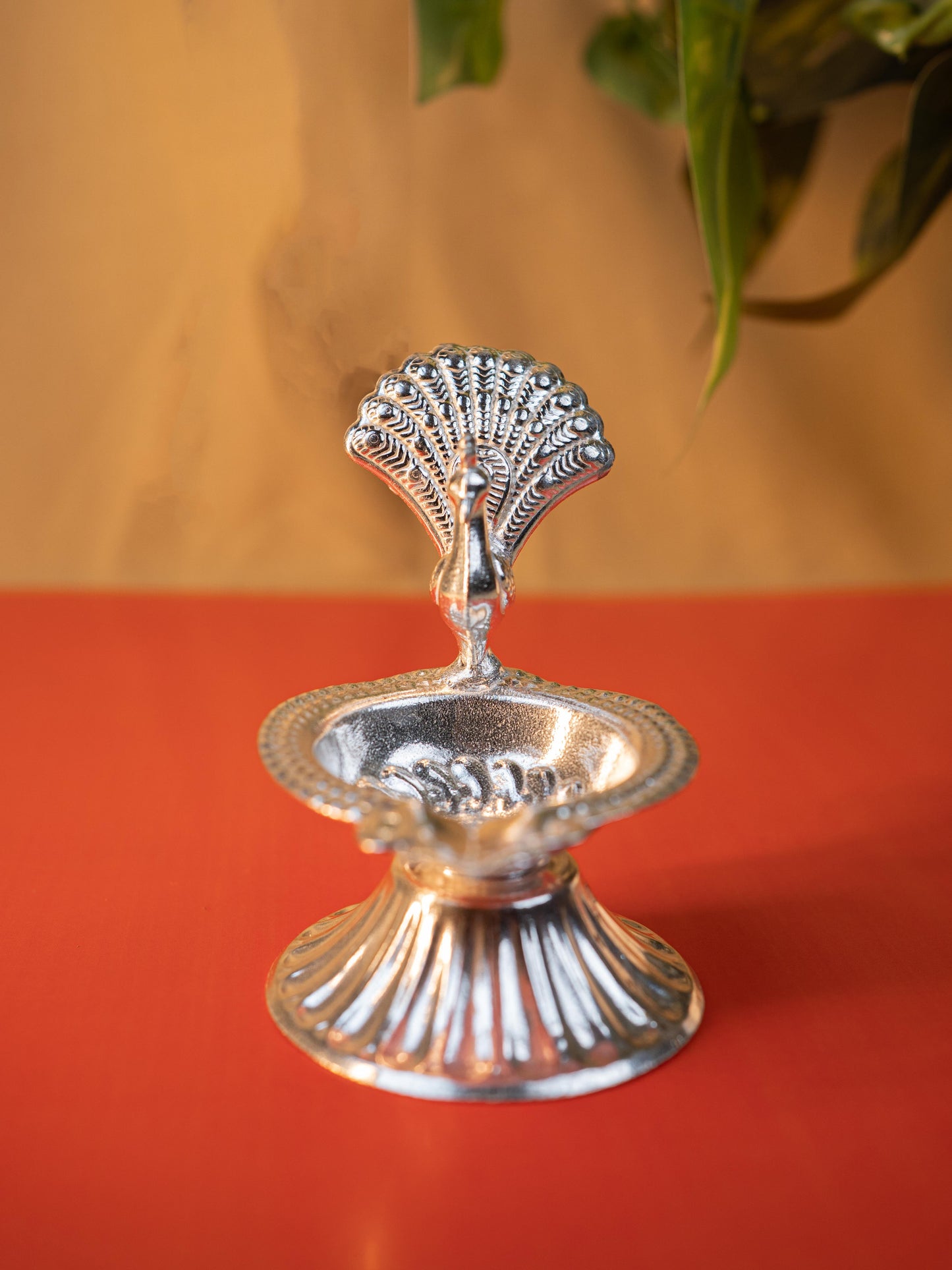 German Silver Peacock Diya - 3 inch - WBG1915