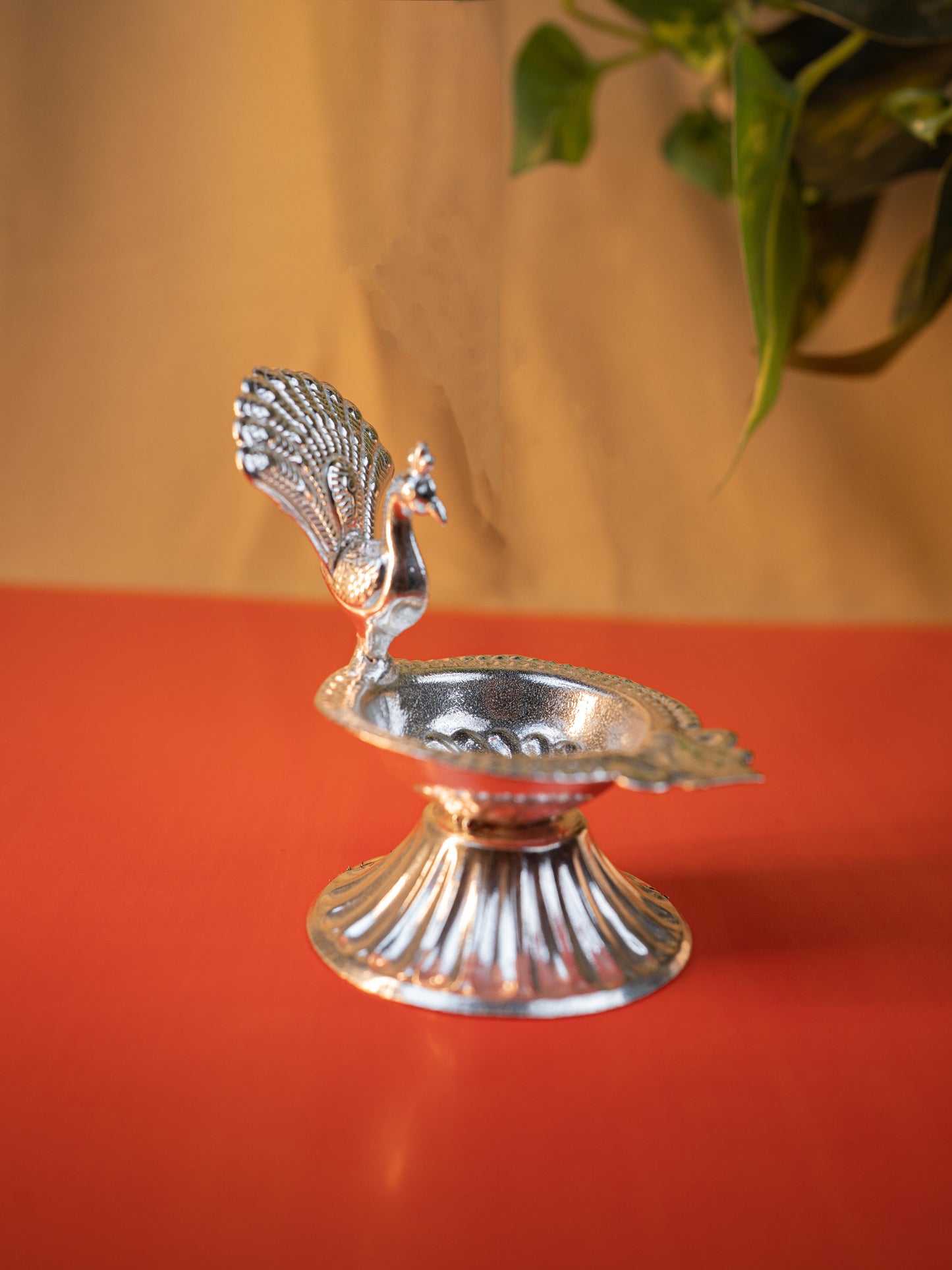 German Silver Peacock Diya - 3 inch - WBG1915