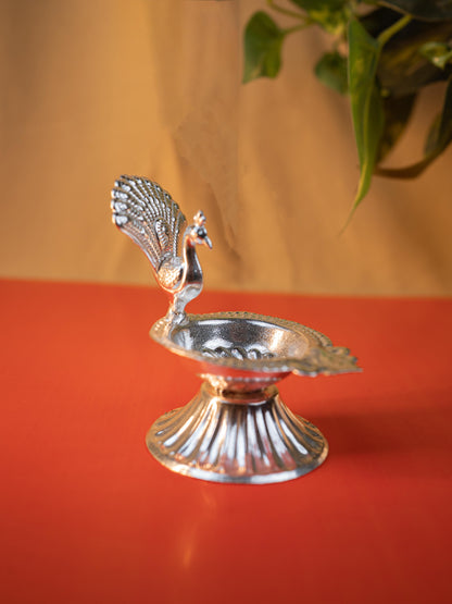 German Silver Peacock Diya - 3 inch - WBG1915