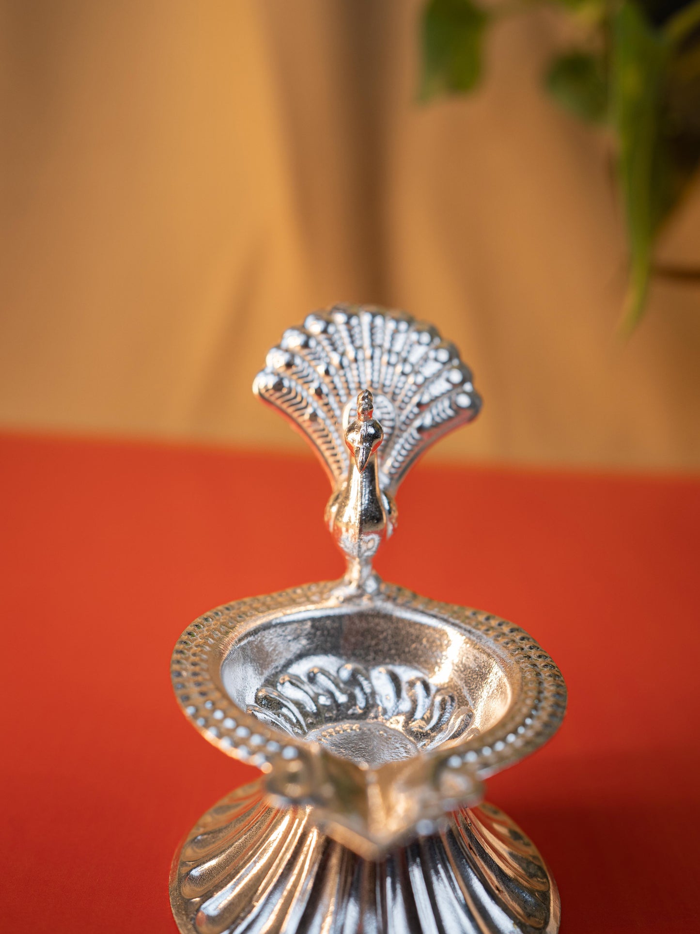 German Silver Peacock Diya - 3 inch - WBG1915