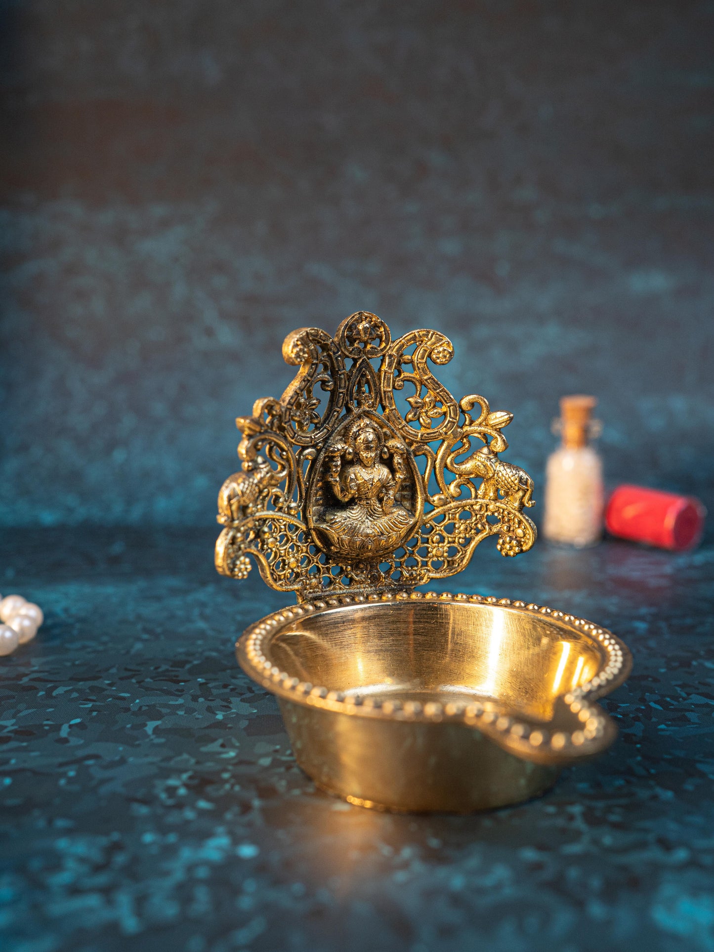 Brass Gajalakshmi Diya - 3 inch - WBG1916