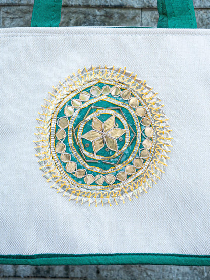 Handbag with Jute and Raw Silk Fabric - 12 x 9 inch - WBG1917