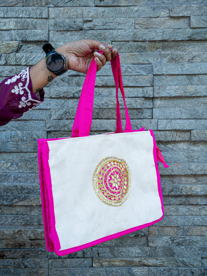 Handbag with Jute and Raw Silk Fabric - 12 x 9 inch - WBG1917