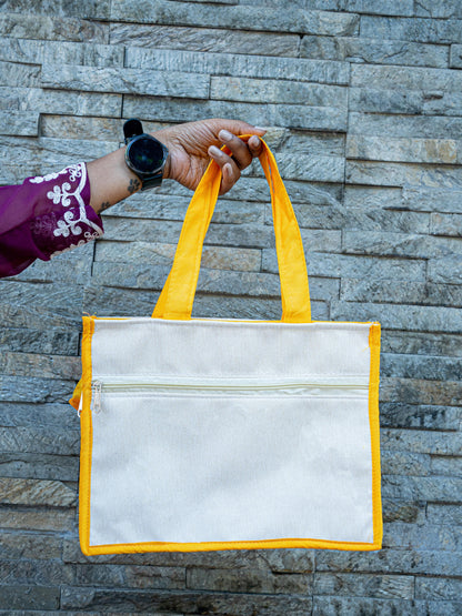 Handbag with Jute and Raw Silk Fabric - 12 x 9 inch - WBG1917