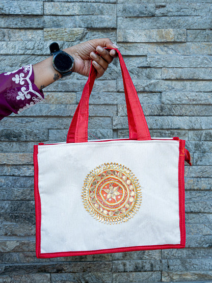 Handbag with Jute and Raw Silk Fabric - 12 x 9 inch - WBG1917