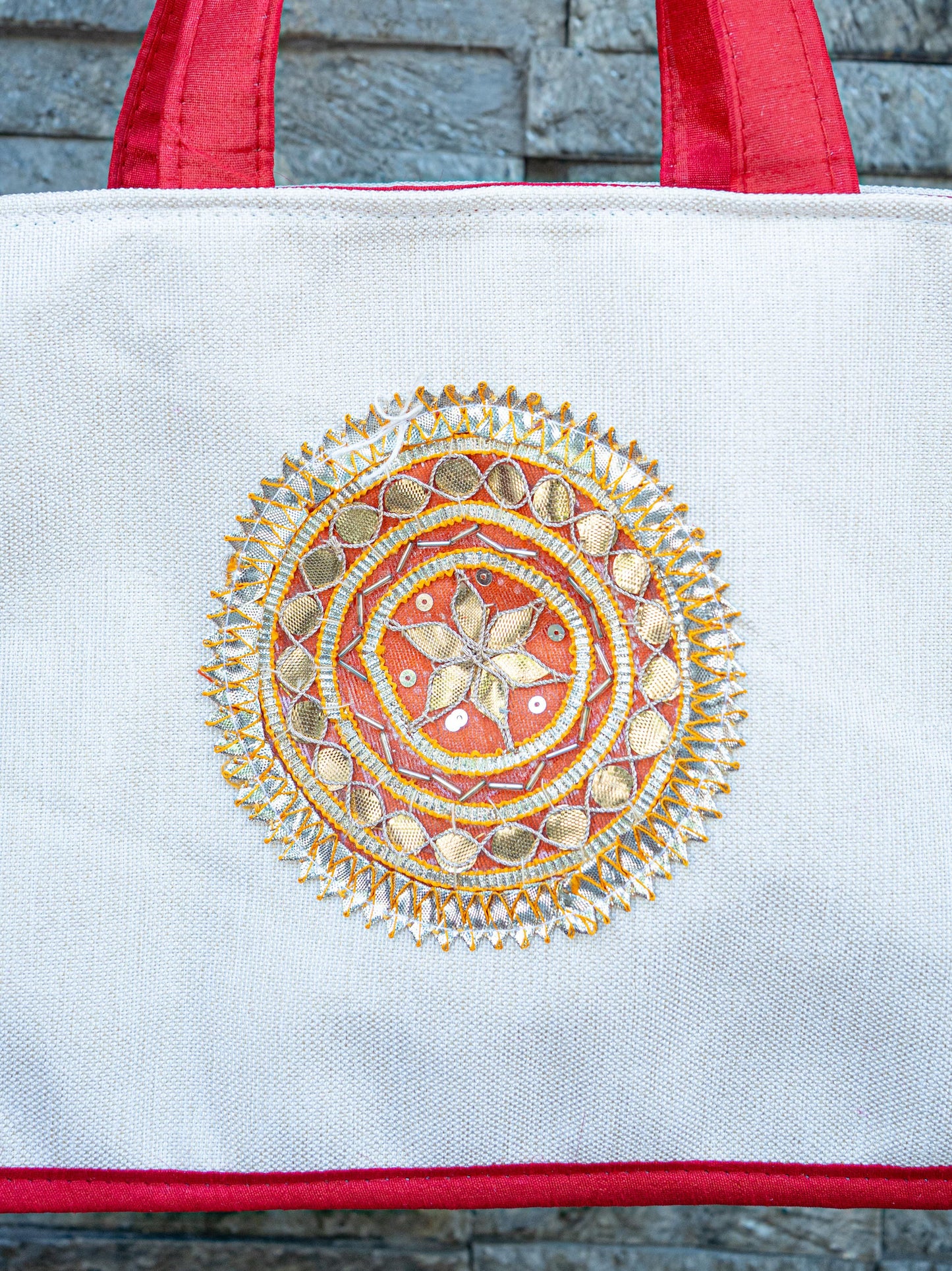 Handbag with Jute and Raw Silk Fabric - 12 x 9 inch - WBG1917