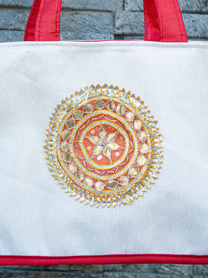 Handbag with Jute and Raw Silk Fabric - 12 x 9 inch - WBG1917