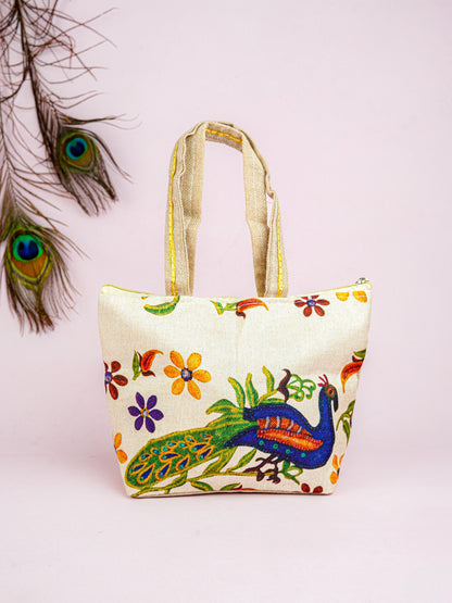 Handbag with Peacock Print - 10x7 inch - WBG1932