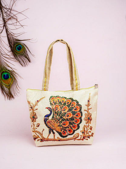 Handbag with Peacock Print - 10x7 inch - WBG1932