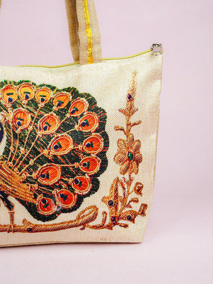 Handbag with Peacock Print - 10x7 inch - WBG1932