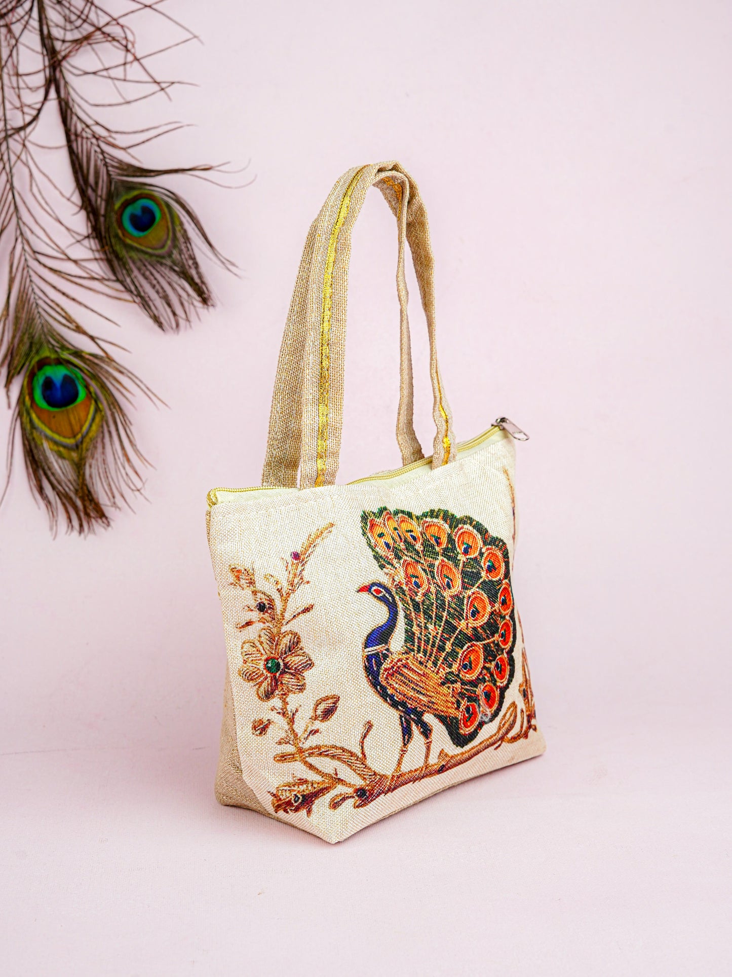 Handbag with Peacock Print - 10x7 inch - WBG1932