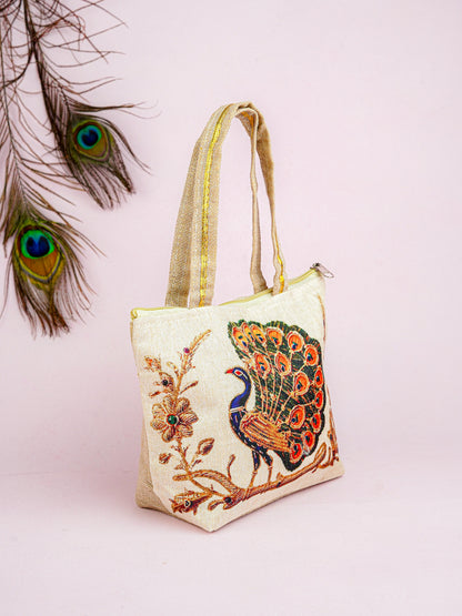Handbag with Peacock Print - 10x7 inch - WBG1932