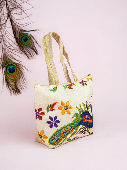 Handbag with Peacock Print - 10x7 inch - WBG1932