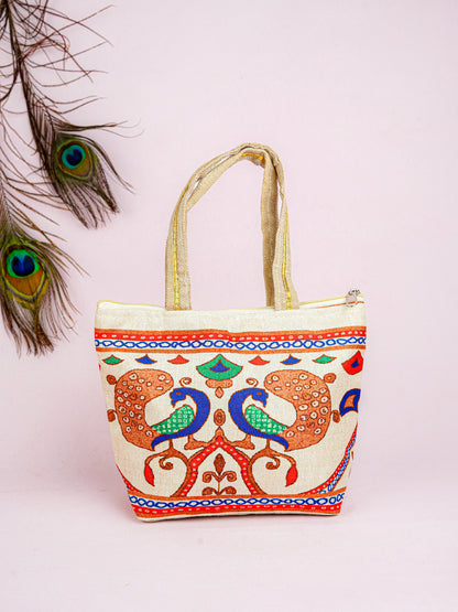 Handbag with Peacock Print - 10x7 inch - WBG1932
