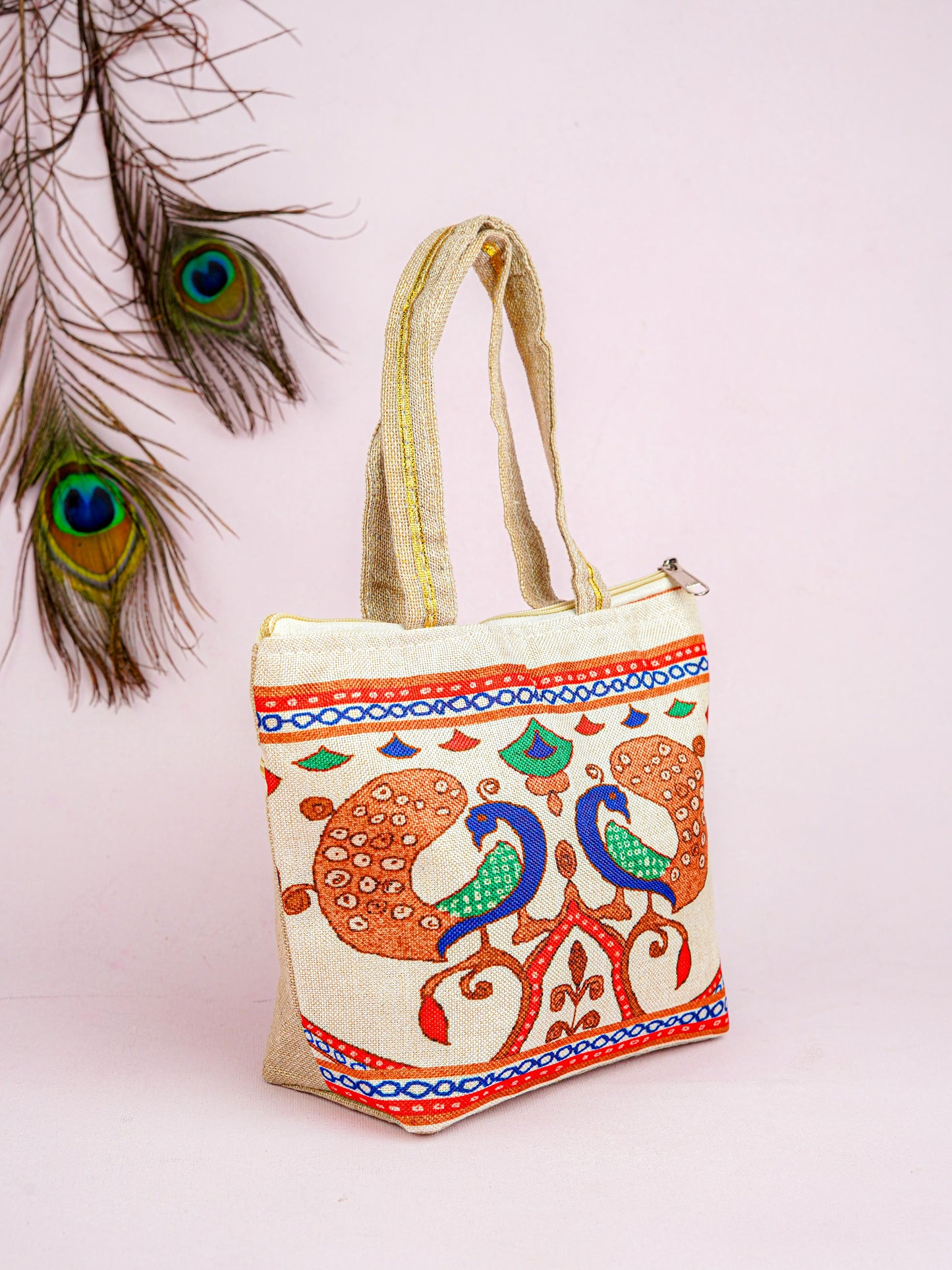 Handbag with Peacock Print - 10x7 inch - WBG1932