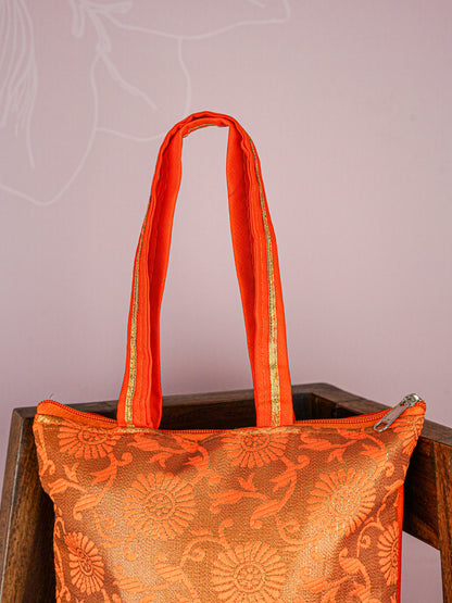 Raw Silk Hand Bag with Golden Design - 10x9 inch - WBG1934