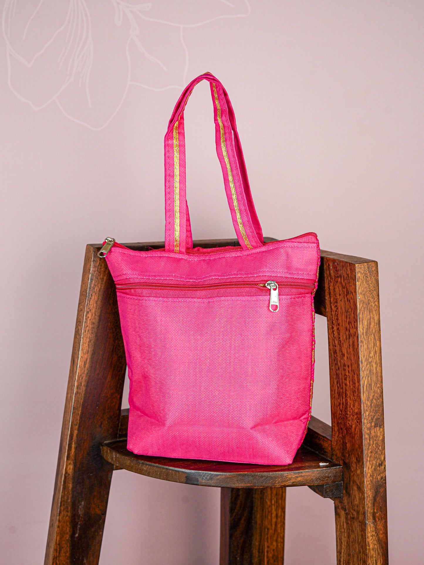 Raw Silk Hand Bag with Golden Design - 10x9 inch - WBG1934